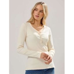 Long Tall Sally Long Tall Sally Cotton Ribbed Henley Top crème FR 46 Tall (EU 44 T)