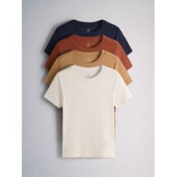 The Set The Set lot de 4 T-shirts côtelés doux au toucher Coupe ajustée Brun L (FR 46-48)