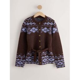 Next Fairisle Button Through Belted Cardigan with Wool Brun XS Regular (FR 34-36)