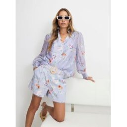 River Island Chemisier River Island en lin Mélange fleuri à manches longues violet FR 42 (EU 40)
