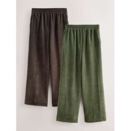 next Brown/Khaki Wide Leg Soft Cord Trousers 2 Pack Brun FR 44 XL Tall (EU 42 XL Tall)