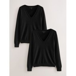 Next Pulls en coton doux au toucher, col en V, lot de 2 Noir XS Tall (FR 34-36)