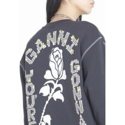 Ganni - Sweat Isoli Dark Rose Relaxed Coton Bio noir XS
