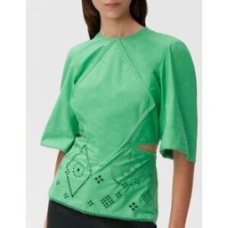 Ganni - Blouse Broderie Anglaise Coton Bio verte 34