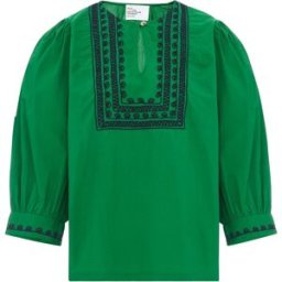 Leon & Harper - Blouse Coquine Broderies Coton Bio verte S
