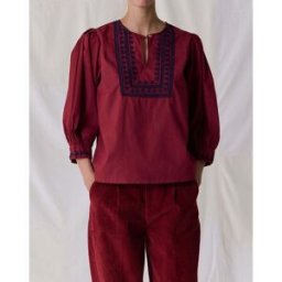 Leon & Harper - Blouse Coquine Broderies Coton Bio rouge S