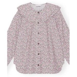 Ganni - Blouse Double Col Imprimée Coton Bio rose 38