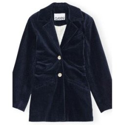 Ganni - Veste Draped Velours Côtelé Coton Bio bleu nuit 38