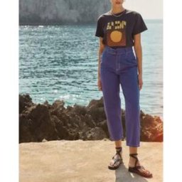 Alma Deia - Jean paper bag en coton bio Freja bleu S