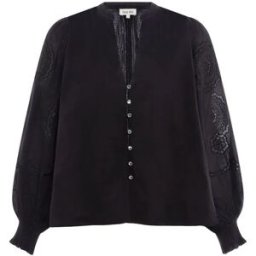 Alma Deia - Blouse brodée en coton bio Julia noire S