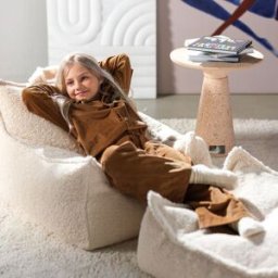 Wigiwama Fauteuil pouf et repose-pieds Cream White molletonné - Reconditionné