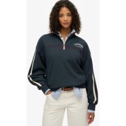 Superdry Femme Pull à col Tunisien Country Club Tape Navy Taille: 36