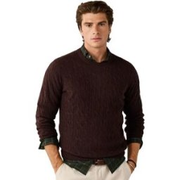 Hackett Pull Lambswool Cable Crew Ebony Brown L Homme
