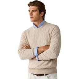 Hackett Pull Lambswool Cable Crew Natural Beige L Homme