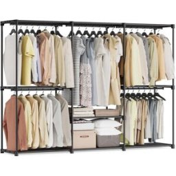 SONGMICS Armoire ouvert noir, Noir D'encre / 205L X 166H cm
