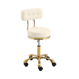 Tabouret à roulettes - avec dossier - 48 - 61 cm - 150 kg - beige/doré