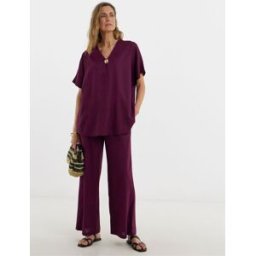 jdwilliams JD Williams Plum Purple Linen Mix Metal Trim Tunic Top violet FR 50 (EU 48)