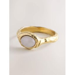 Next Waterproof Stainless Steel Pink Semi Precious Stone Hammered Ring doré S (FR 38-40)