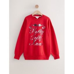 next Sweat-shirt à manches longues à imprimé graphique de Noël Holly Jolly à paillettes vert XXL (FR 54-56)