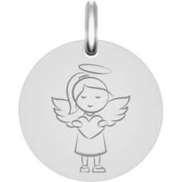 Mon Premier Bijou Médaille Ange fille au coeur - Argent 925