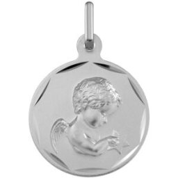 Mon Premier Bijou Médaille Ange à l’étoile contour ciselé - Or blanc 9ct
