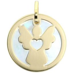 Mon Premier Bijou Médaille Ange coeur - Or jaune 18ct & nacre