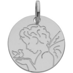 Mon Premier Bijou Médaille Ange à l’oiseau - Or blanc 9ct