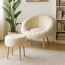 Homitis - Ensemble fauteuil et pouf 2 pièces Lida crème OS