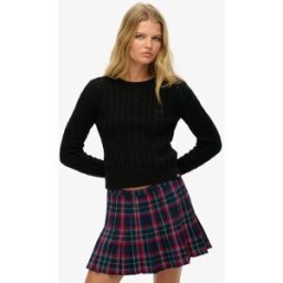 Superdry Femme Pull Torsadé Slim Essentials Noir Taille: 40