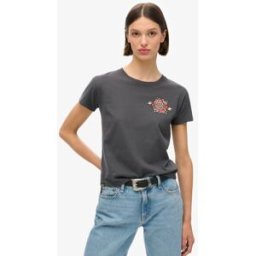 Superdry Aux Femmes Impression graphique T-shirt à strass effet tatouage, Gris Foncé, Taille: 44