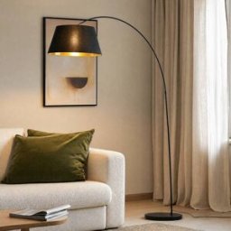 Lampadaire arc Esti Lindby, noir, Salon / Salle à manger, Textile / Tissu / Soie, Moderne, Lampadaire