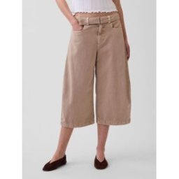 gap Gap Beige Mid Rise Belted Culotte Barrel Trousers Brun FR 44 Regular (EU 42 R)