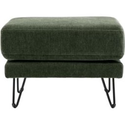 Miliboo Pouf repose-pieds en tissu effet velours vert kaki et métal OSLO