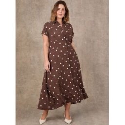 Live Unlimited Live Unlimited Petite Brown Polka Dot Print Midaxi Shirt Dress Brun FR 58 (EU 56)