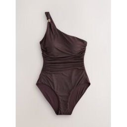 Next Maillot de bain une épaule à bretelles et ventre gainant froncé Brun FR 46 Tall (EU 44 T)