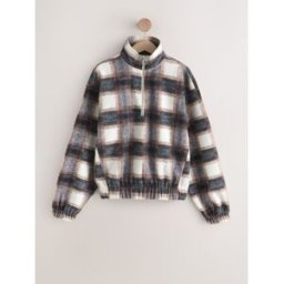 Next Veste polaire Teddy à col cheminée zippé et doux à carreaux crème XXL (FR 54-56)