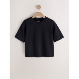 Next T-shirt raccourci épais à manches courtes et col rond Noir FR 52 (EU 50)