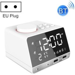 YONIS Réveil Bluetooth Radio Fm Enceinte Haut-parleur Double Usb Carte Micro Sd Blanc