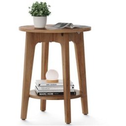 VASAGLE Table d'appoint ronde avec étagère pour petits espaces, marron miel