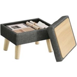 SONGMICS Pouf de rangement rond en tissu effet lin, Gris Ardoise / Carrée