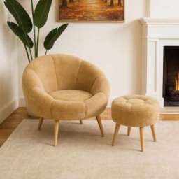 Homitis - Ensemble fauteuil et pouf 2 pièces Lida brun OS