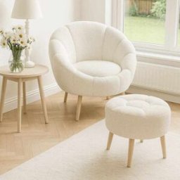 Homitis - Ensemble fauteuil et pouf 2 pièces Lida blanc OS
