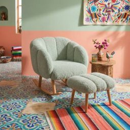 Hautes couleurs - 2 pièces fauteuil à oreilles et pouf Lotus vertes - 70x94x62cm/45x45x45cm OS