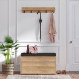 Wooden Art - Meuble d'entrée & Porte-manteau Boby marron/noir OS