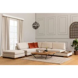 Atelier del Sofa - Canapé fixe d'angle gauche avec pouf beige - 313x193x63 cm OS
