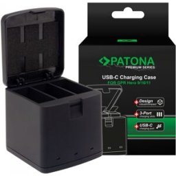 PATONA Boîtier de charge Premium 3 batteries GoPro Hero 9/10/11/12, câble USB-C inclus
