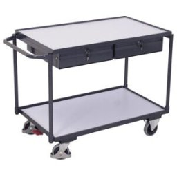 VARIOfit Chariot de table ESD avec 2 plateaux et 2 tiroirs, poignée coulissante horizontale (sw-600.939)