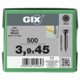 Spax GIX-A Tête trompette 3,9 x 45 H2 Filetage fin phosphaté (1091170390455)