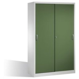 Armoire à outils C+P avec portes coulissantes, intérieur 4 étagères, H1950xL1200xP600mm Face avant Reseda vert corps gris clair ; C + P Möbelsysteme (2069-00 S10092)