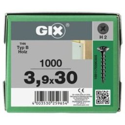 Spax GIX-B Tête trompette 3,9 x 30 H2 Filetage grossier phosphaté (1891170390305)